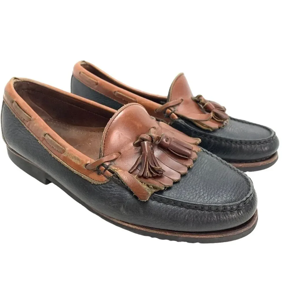 Allen Edmonds Nashua Mens Leather Slip On Navy Brown Tassel Loafers Shoes 10 EE